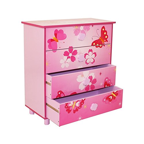 Commode 4 tiroirs chambre enfant motif papillon...