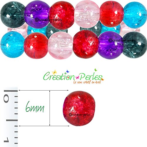 CRÉATION-PERLES Lot 200 Craquelées en Verre Pan...