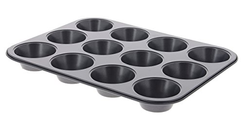 De Buyer 4843.00 moule à muffins - plaque de 12 empreintes rondes diamètre 7,8/5,3 cm - acier revêtu - ht. 3,5 cm - 28 x 27 cm code EAN 3011244843008 