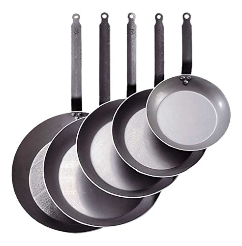 De Buyer - 5110.28 - 'carbone plus' poêle ronde coupe lyonnaise - queue feuillard rivetée - tôle d'acier blanche code EAN 3011245110284 