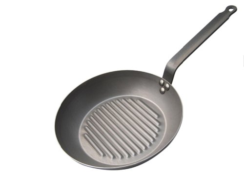 De Buyer 5530.30 'carbone plus' poêle grill ronde coupe lyonnaise - queue feuillard rivetée - tôle d'acier blanche - diamètre 30 cm code EAN 3011245530303 