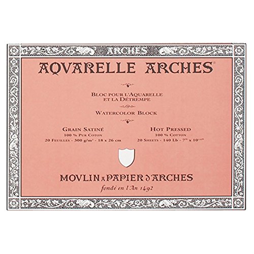 Arches Aquarelle bloc 20 feuilles 300 g grain satiné 18 x 26 cm blanc naturel code EAN 3011480511914 