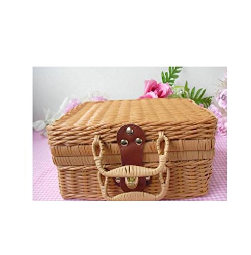 Boîte de rangement en rotin tissé portable vali...