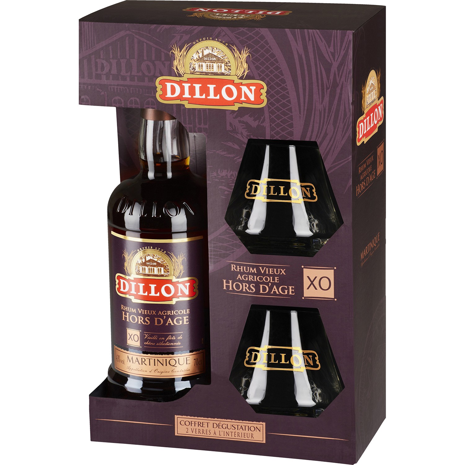 Rhum Vieux Agricole  & 2  verres DILLON