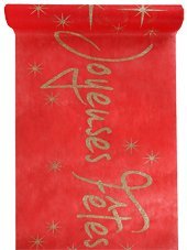 Santex 4520 chemin de table joyeuses fêtes tissu rouge code EAN 3016600120823 