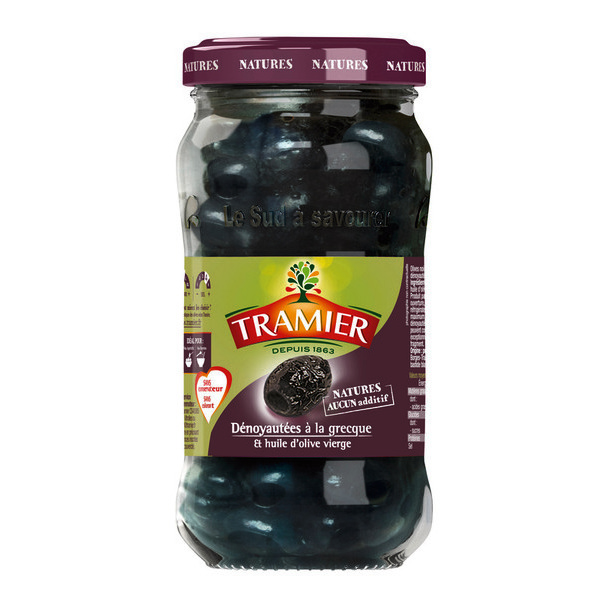 Olives noires natures dénoyautées à la grecque