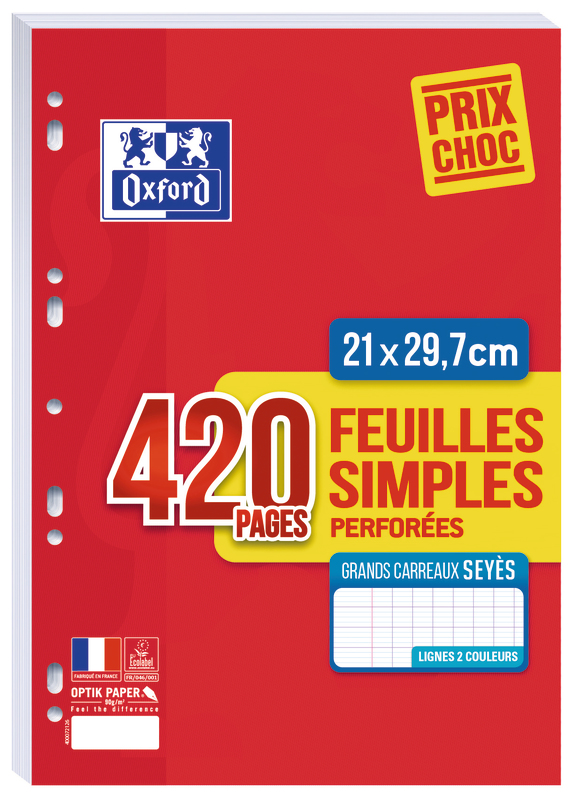 FEUILLES SIMPLES PERFOREES OXFORD