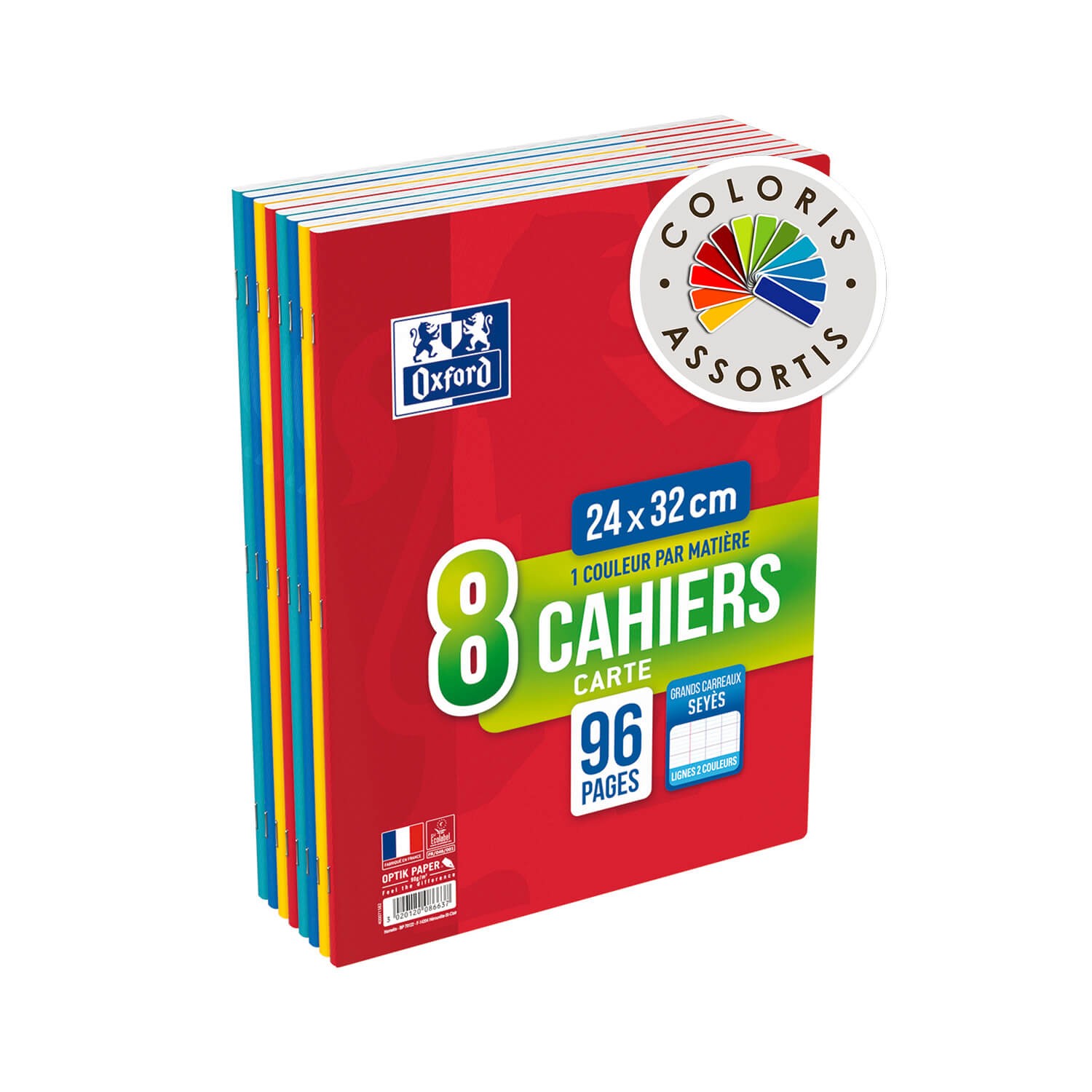 Cahier agrafé 96p grands carreaux 24x32cm x8 OX...