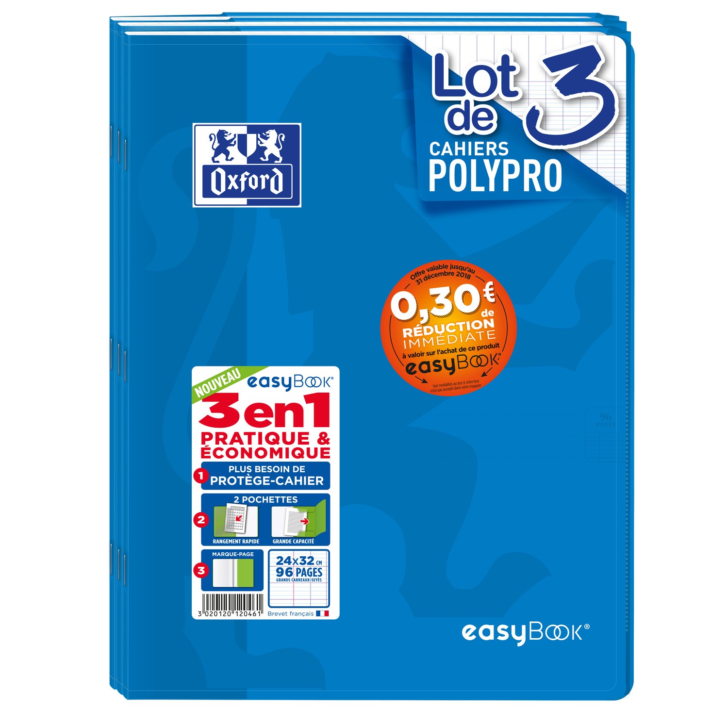 Cahier agrafé Easybook 96 pages 90g 24x32cm x3 ...