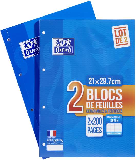 2 blocs perforés A4 Oxford