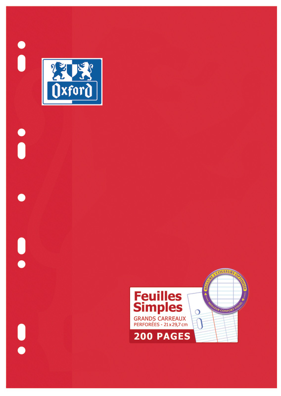 ÉTUI FEUILLES SIMPLES PERFORÉES A4 OXFORD