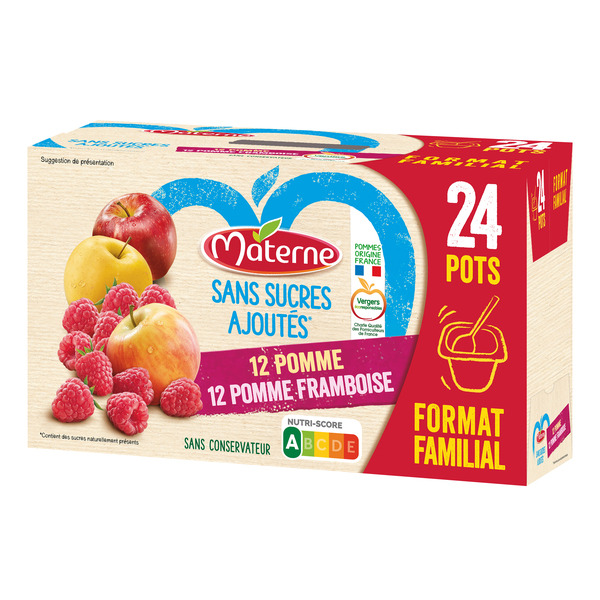 MATERNE Dessert fruitier sans sucres ajoutés
"Format familial" code EAN 3021760292303 