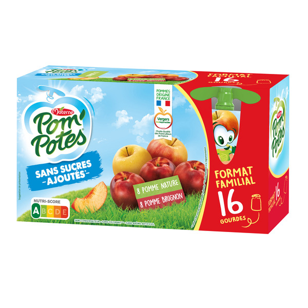 MATERNE Pom' Potes 
sans sucres ajoutés
"Format familial" code EAN 3021762416974 