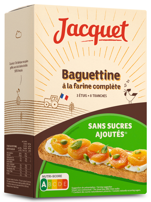 BAGUETTINE À LA FARINE COMPLÈTE SANS SUCRES AJO...