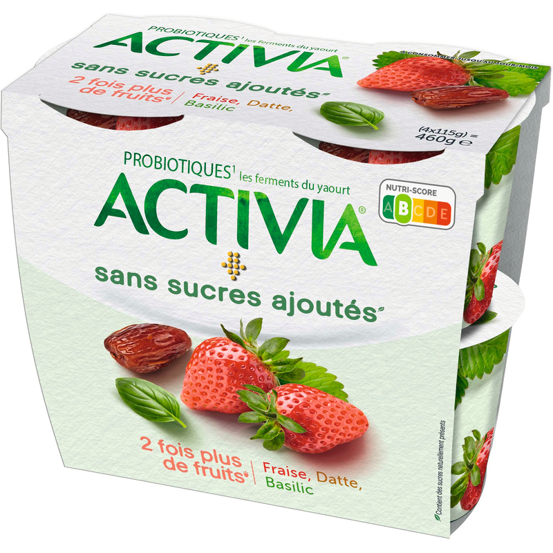 ACTIVIA FRUITS SANS SUCRES AJOUTÉS FRAISE, DATTE ET BASILIC Activia 3033491601774 Activia ACTIVIA FRUITS SANS SUCRES AJOUTÉS FRAISE, DATTE ET BASILIC Activia 3033491601774 Activia