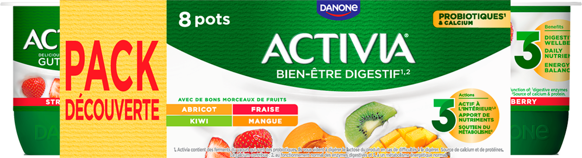 Activia Abricot, fraise, mangue, kiwi Pack déco...