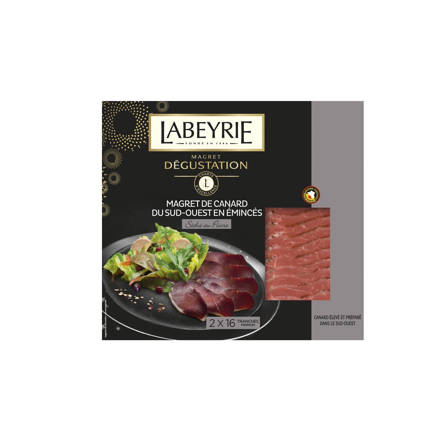 Magret de canard émincé séché au poivre LABEYRIE