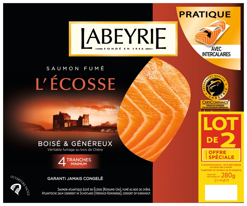 LABEYRIE SAUMON FUME ECOSSE 2X4 TRANCHES L'ÉCOSSE LABEYRIE code EAN 3033610080954 