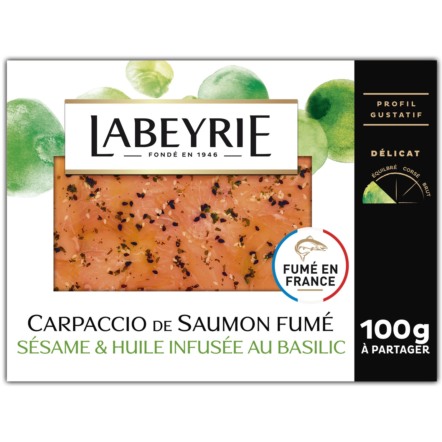 Carpaccio de saumon fumé à l'huile basilic LABE...