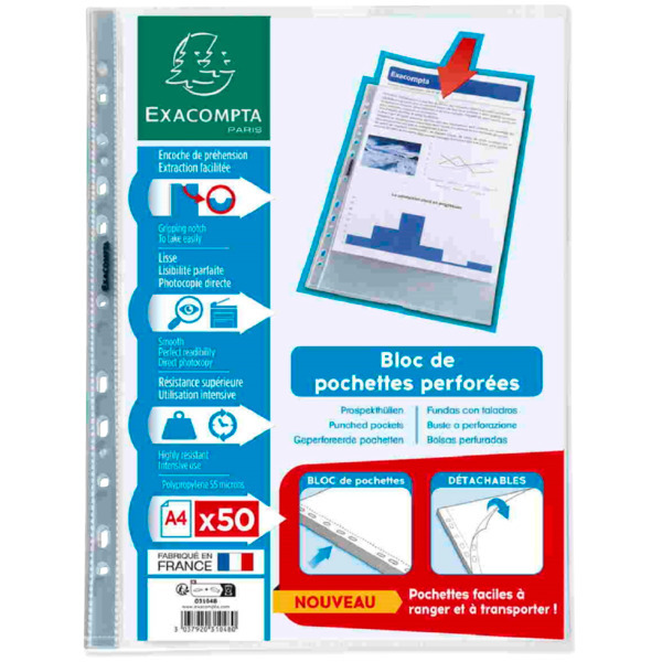  Lot De 50 Pochettes Perforees Exacompta code EAN 3037920310480 
