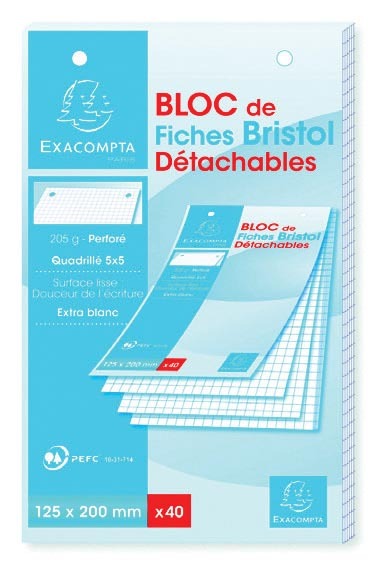 BLOC DE 40 FICHES BRISTOL DÉTACHABLES ET PERFORÉES