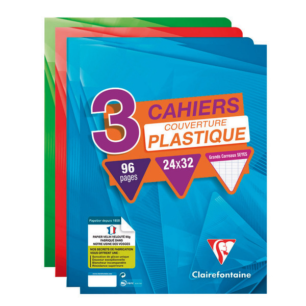Lot de 3 cahiers agrafés 24x32 cm 