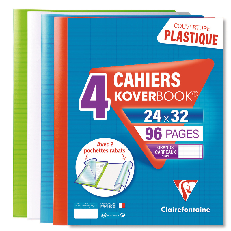 4 CAHIERS 24X32 CM KOVERBOOK CLAIREFONTAINE