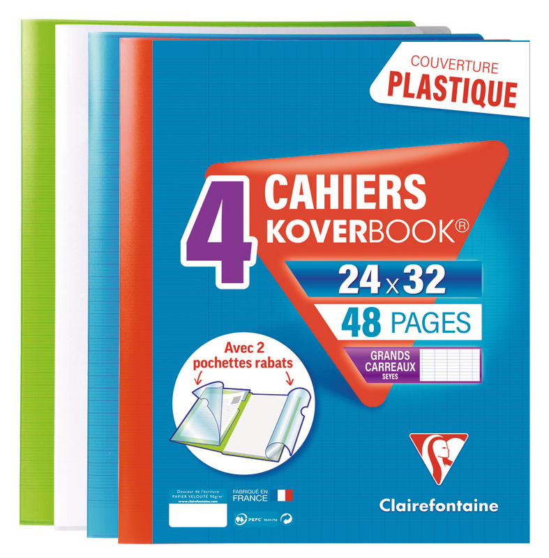 4 CAHIERS 24X32 CM KOVERBOOK CLAIREFONTAINE