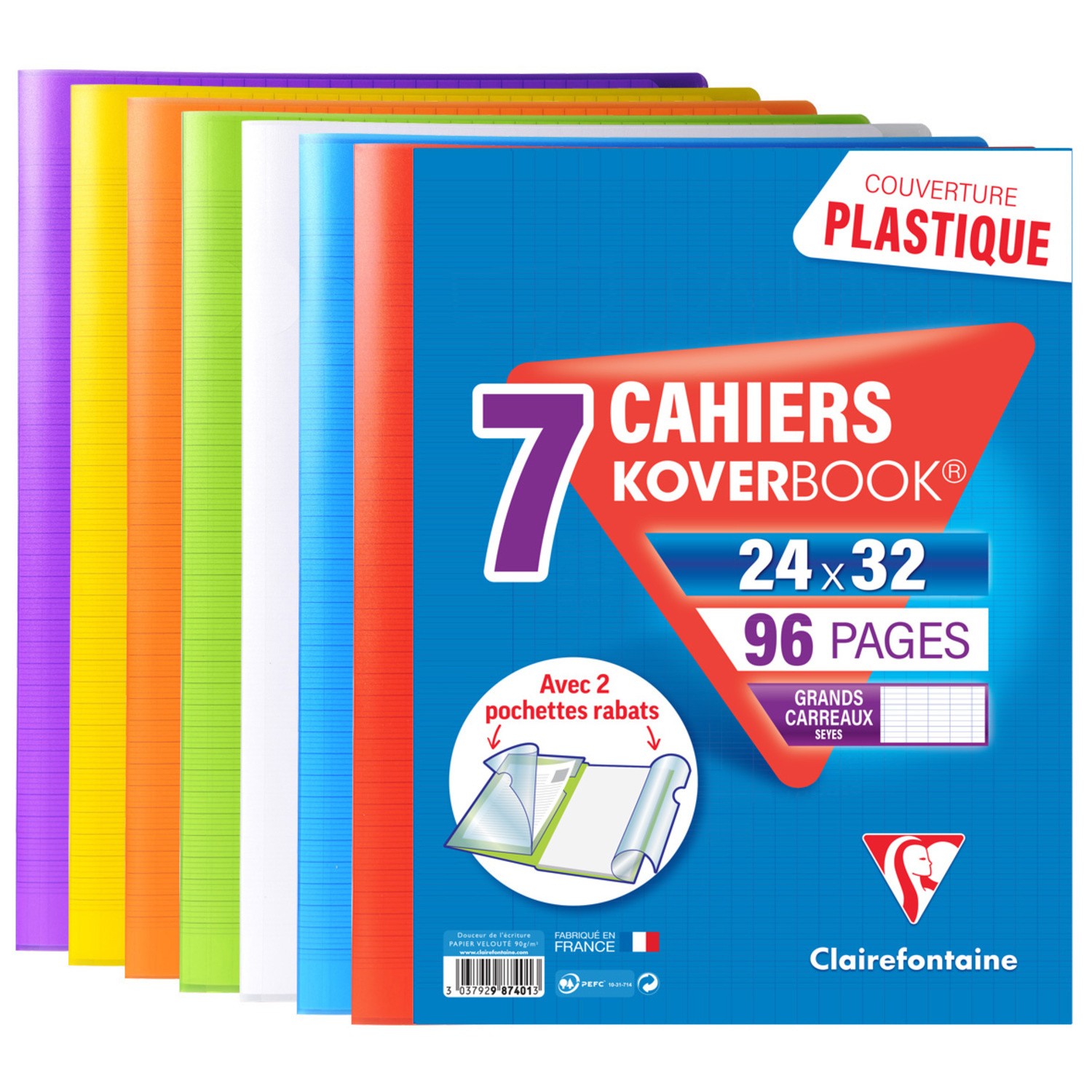 Cahier Koverbook 96 pages grands carreaux 24x32...
