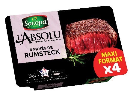  4 PAVÉS DE RUMSTECK MAXI FORMAT “SOCOPA” code EAN 3039050048073 