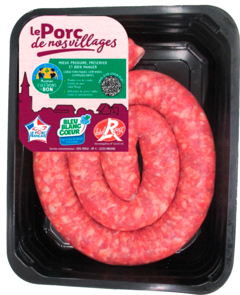  Saucisse Roulée Label Rouge Le Porc De Nos Villages Filière Auchan "Cultivons Le Bon" code EAN 3039050631374 