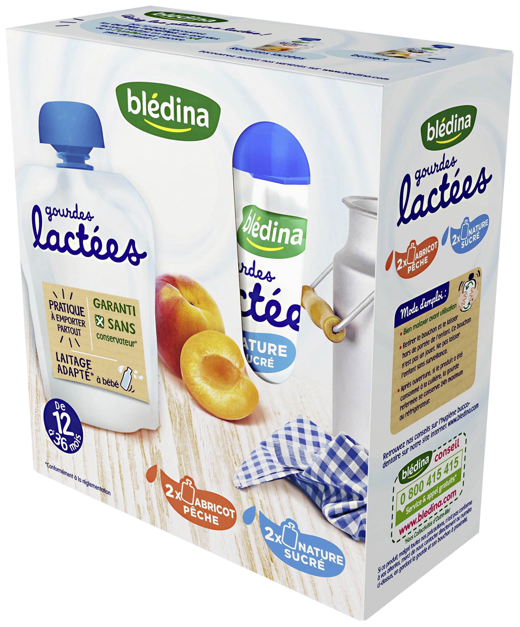 Gourdes lactées nature sucré abricot pêche Blédina
