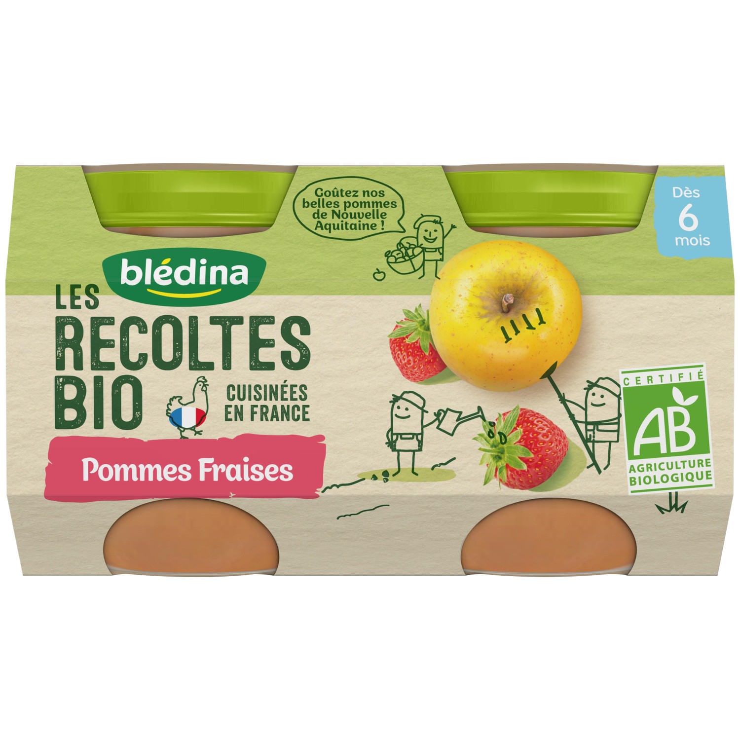 BLEDINA Compotes bébé bio pommes fraises dès 6 mois BLEDINA code EAN 3041091303332 