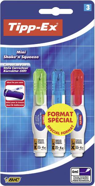 3 MINI STYLOS CORRECTEURS “SHAKE’N SQUEEZE” Tip...