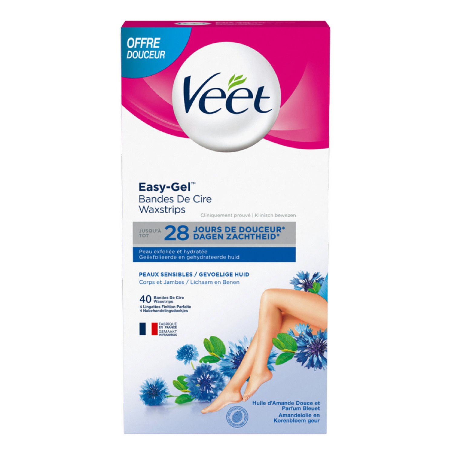 Bande de cire douceur bleuet VEET