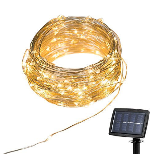 QCY Guirlandes Lumineuses Solaire 22m 150 LED Fil de Cuivre Lampe Étanche de Décoration Extérieur et Intérieur pour Fêtes, Noël, Mariages, Anniversaire (Jaune) 3065520240425 (3065520240425)
