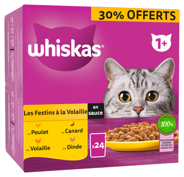 WHISKAS  SACHETS FRAÎCHEUR  LES FESTINS À LA VOLAILLE EN SAUCE
 code EAN 3065890153639 