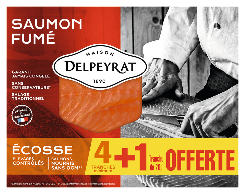 SAUMON FUMÉ ÉCOSSE 4 TRANCHES + 1 OFFERTE DELPE...