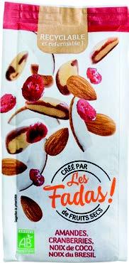  AMANDES, CRANBERRIES, NOIX DE COCO, NOIX DU BRÉSIL “LES FADAS” code EAN 3068230016656 