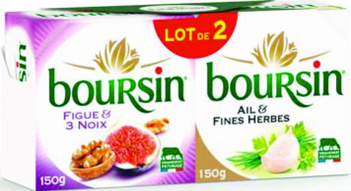LOT DE 2 BOURSIN FIGUE & 3 NOIX + AIL & FINES HERBES 40% MAT.GR.* 3073781122985 LOT DE 2 BOURSIN FIGUE & 3 NOIX + AIL & FINES HERBES 40% MAT.GR.* 3073781122985