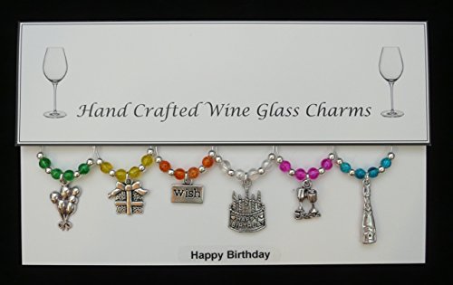 Tracys Wine Glass Charms Happy Birthday Thème Vin Lot de 6 Charms en verre fait à la main multi couleur code EAN 3079845707792 