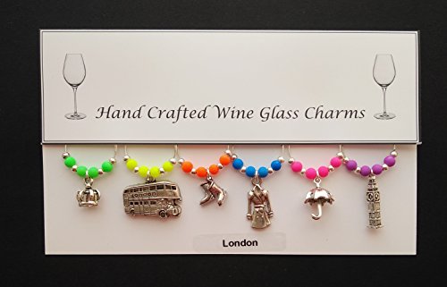 Londres thème vin Lot de 6 Charms en verre fait...
