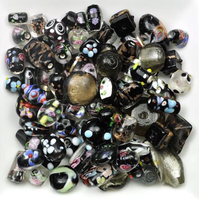 Mélange perles de verre 6 à 28mm noir