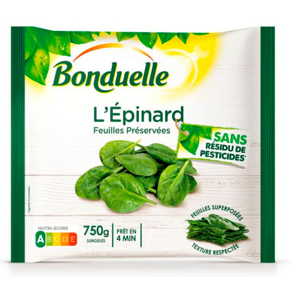 Epinards sans résidus de pesticides surgelés