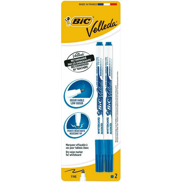 2 FEUTRES BLEU VELLEDA POINTE FINE EFFACABLE À SEC