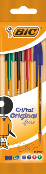 Bic 4 Billes Cristal Assortis Pointe Fine 