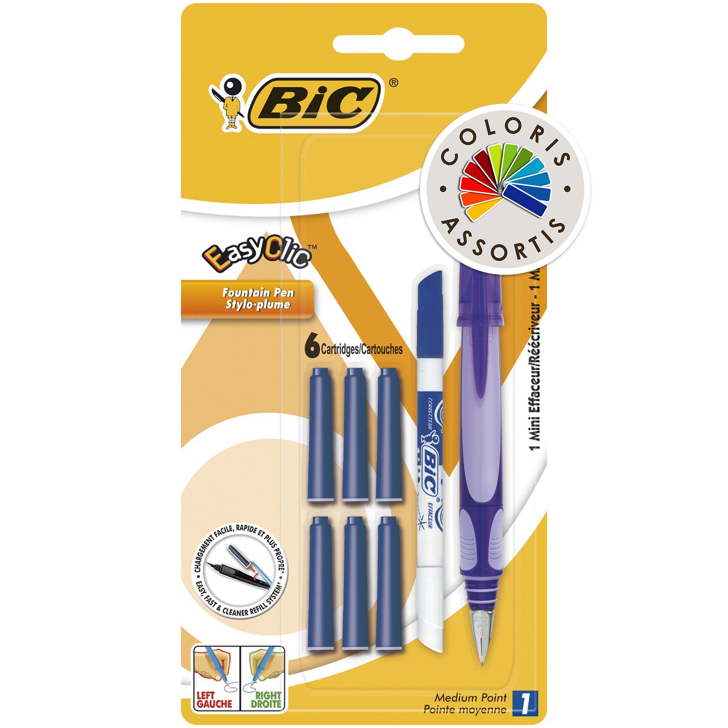 Stylo plume easy clic + mini effaceur + 6 carto...