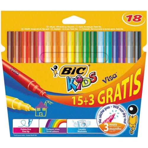 Bic Kids Visa feutre de coloriage couleurs assorties 15+3 gratuits code EAN 3086123214859 
