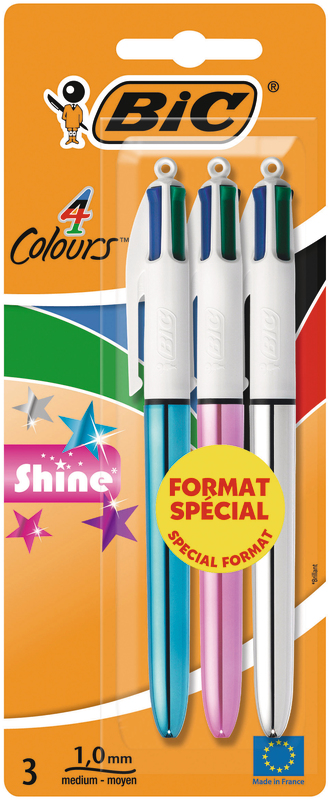 3 STYLOS BILLE 4 COULEURS "SHINE" BIC 3086123331686 BIC 3 STYLOS BILLE 4 COULEURS "SHINE" BIC 3086123331686 BIC