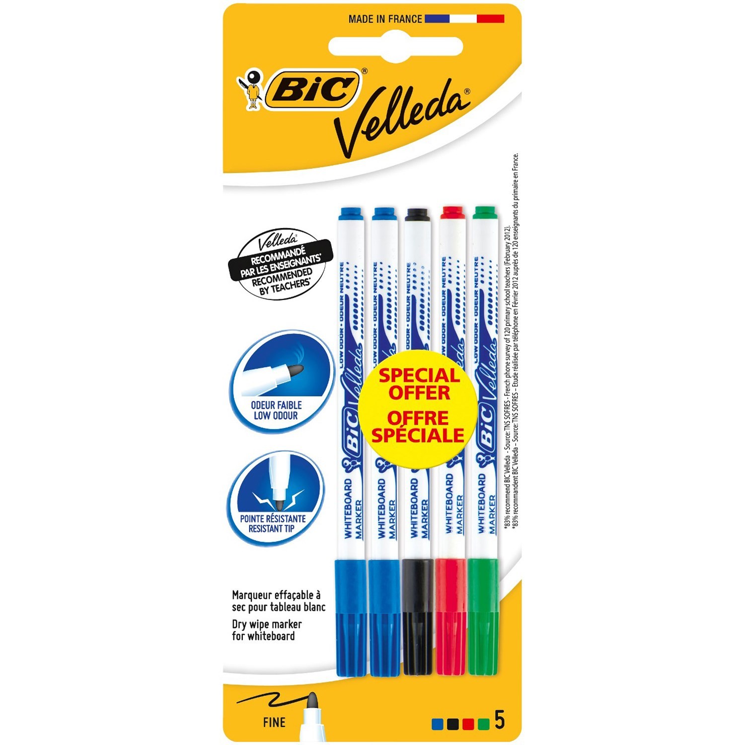 Feutre effaçable a sec fin assortis x 12 BIC